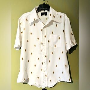 Vintage Cellini Collection Owl Button Up Dress Shirt Large Short Sleeve White
